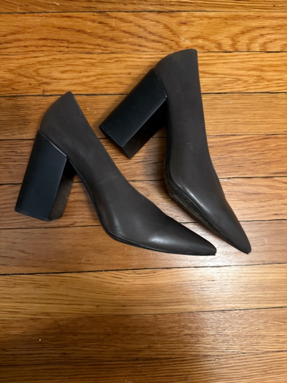 All Saints Black Pointed Block Heel Pumps